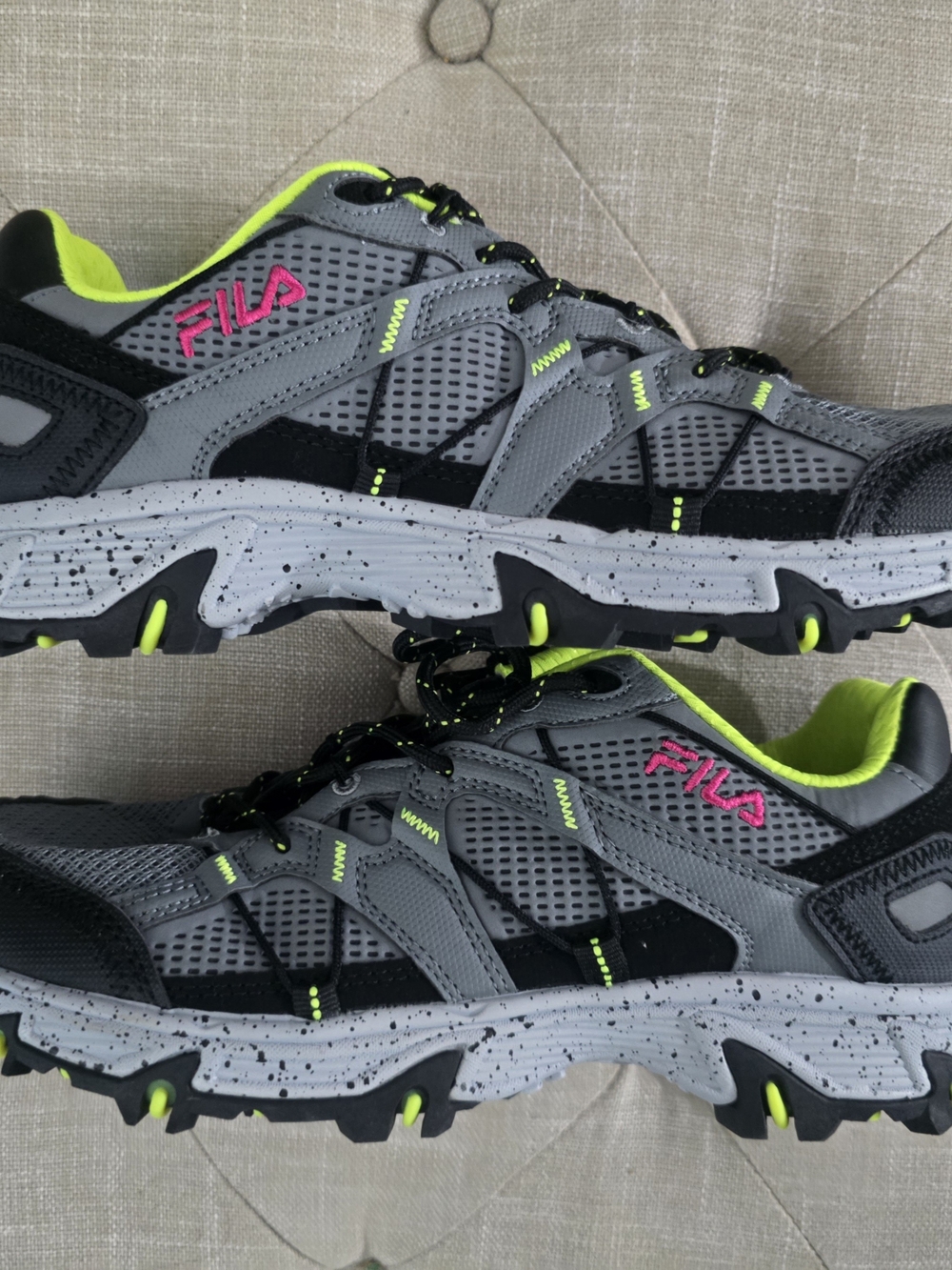 NEW FILA Women’s Size 9 Trail Running Shoes Gray Black Neon Hiking Sneakers